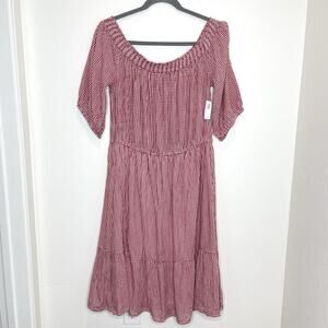 Old Navy Red Gingham Off The Shoulder Midi Dress Womens Plus XXL Country Western